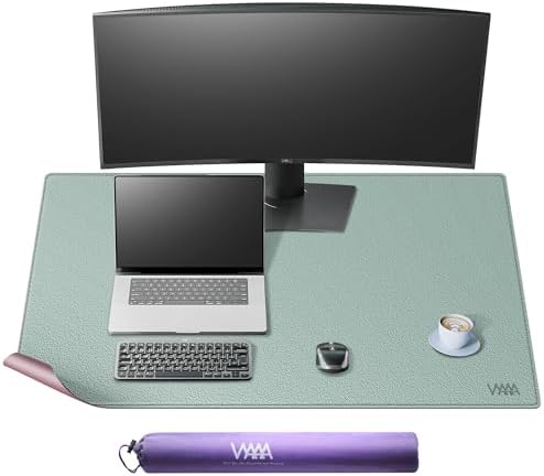 Vyaaa PU Leather Desk Mat, 39.4“ x 23.6” XXL Leather Desk Pad, Waterproof Extra Large Desk Mat, Large Mouse Pad, Desk Mats on top of Desks for Home or Office (Pink & Green) by Vyaaa