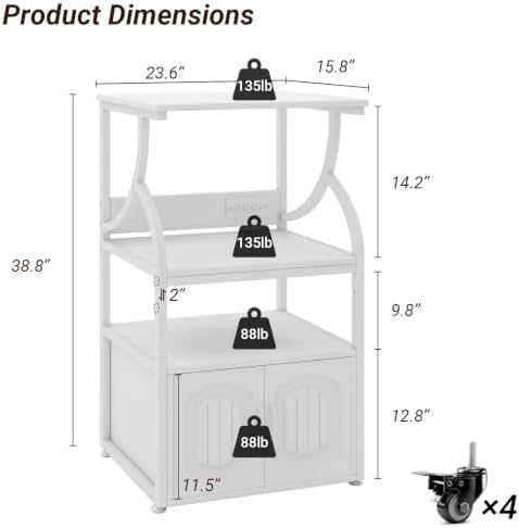 Natwind 4 -Tier Rolling Printer Stand with Power Outlet,23.6"x15.8",White - Image 2