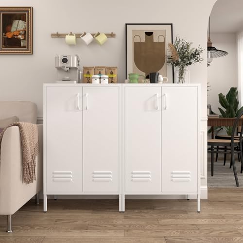IRONFFICE Metal Cabinet Storage,Metal Cabinet with Doors and Shelves,2 Door Storage Cabinet for Living Room,Office,White - Image 4
