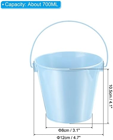 PATIKIL 4.7 Inch Colored Metal Buckets, 4 Pack Pencil Holder Buckets Round Metal Planter Pails Container with Handles for Classroom Crafts, Light Blue - Image 2