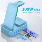 300W Charging Station for Multiple Devices Apple, Zutspzss 10 in 1 Wireless Charger for iPhone 16, GaN III USB C 65W PD Fast Charging Stand Dock for Apple Watch&Airpods,Blue - Image 4