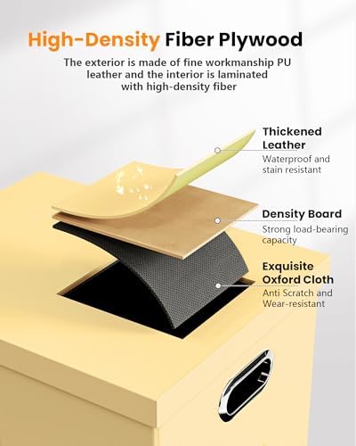 Oterri 2 Pack File Storage Organizer Box, Portable Document Box with Lid,Fit for Letter/Legal File Folder Storage,Cream-yellow(Leather) - Image 4