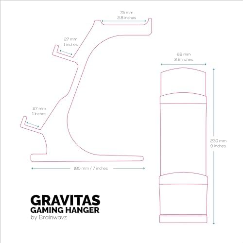 BRAINWAVZ The Gravitas - Headphone Stand & Game Controller Holder for Desk - Universal Design for All Types of Headsets & Gamepads (Black) - Image 3