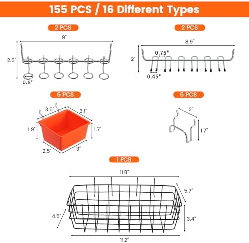 ENJOYWOOD155 PCS Pegboard Organizer Accessories Kit Hooks Assortment - Image 3