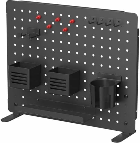 Kantek Pegboard Desktop Organizer & Accessories, Sits, Hangs or Clamps to Tables, 20.58” X 17” Black Steel Privacy Panel, Cup Holder, Pen Cup, Headphone Holder, Tray, Magnets, Easy Install - Image 3