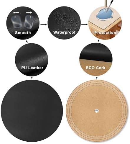 MAIDERN 54 Inch Round Cork & Leather Table Pad Protector, Cuttable Size (48-54 Inch), Trimmable Dining Table Mat, Heat Resistant/Non-Slip Table Cover for Kitchen, Office, or Restauran (Black) - Image 3