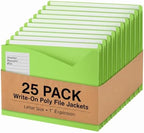 Sabary 25 Pack Poly File Jacket 1" Expansion Pocket Write-on, Lime Green by Sabary