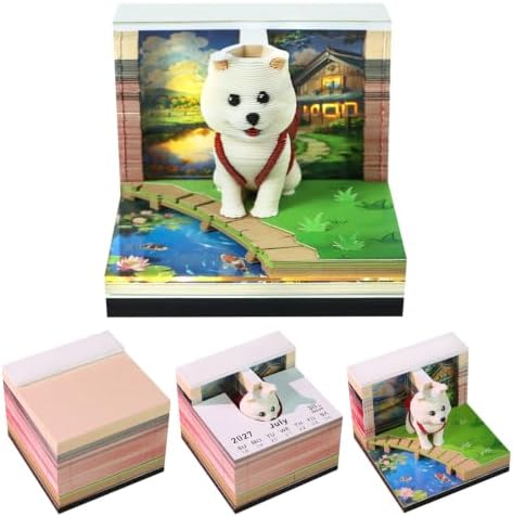 3D Calendar 2027, Tear-Away Desk Calendar, Paper Art Memo Pad, LED Light (Backpack Dog) by Unknown