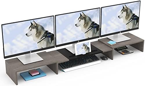 WESTREE Triple Dual Monitor Stand Riser, 56" Extra Long Monitor Stand for 1~2~3 Monitors, Monitor Stand with Length and Angle Adjustable, 3 Shelf Desktop Organizer Riser for Monitor Computer Laptop by WESTREE