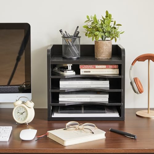 YMYNY Desktop File Organizer with Handle, Document Letter Mail Tray Sorter with 3 Adjustable Shelves, 5 Tiers Paper Holder for School Home Office Desk,Black,13.4 * 12.4 * 9.06" UHBC006B - Image 2