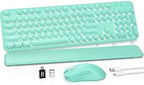 Wireless Keyboard and Mouse Combo, Backlit Round Keycaps, Retro Typewriter Keyboard with Detachable Wrist Rest, Rechargeable & Tilt Legs, 2.4GHz Cordless Connection for Windows/PC (Glowing Turquoise) by SABLUTE