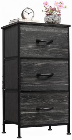 WLIVE Small Dresser Nightstand for Bedroom, 3 Drawers, Black Wood Grain by WLIVE