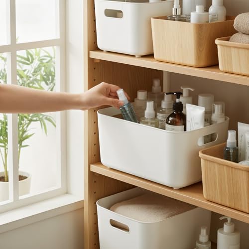 ANMINY White Plastic Storage Bins Baskets with Lids, 5-Pack, 2M+3S - Image 2