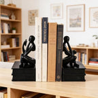 Reading Figurine Book Ends Book Lovers Gifts for Bookshelf Decorations for Readers, Graduates, Students, Teachers, Sculpture Home Decor for Shelves Desk Office Living Room (Black) - Image 6