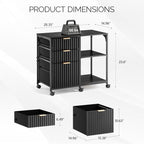 VINGLI 3 Drawer Mobile File Cabinet Printer Stand, Fluted Filing Cabinet with Open Storage Shelves Adjustable, Rolling Lateral Fabric Filing Cabinet for Home Office, Fits Letter Size, Black - Image 3