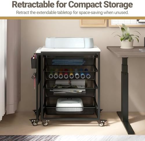 Craft Table with Wheels & Drawer,Extendable Cart with Pegboard,Black - Image 3