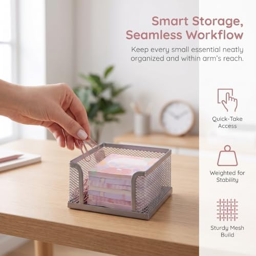 Post It Note Holder Metal Mesh Desktop Sticky Note Box 5 Pack Office Supplies Storage Organizer Memo Stand Paper Holder Desk Accessory Silver - Image 4