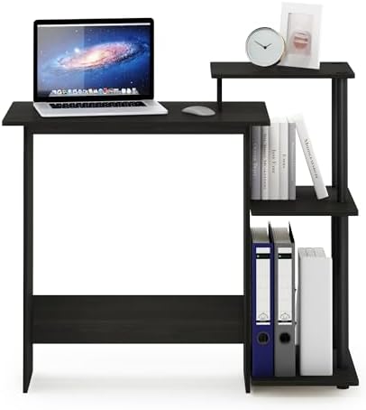 Furinno Efficient 29-Inch Black Computer Desk with Side Shelves, Gaming Desk with 3 Open Shelves, Home Office Desk, for Home Office, Study Room, Dorm, Bedroom, Black Espresso - Image 4