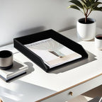 KINGFOM Letter Tray, PU Leather Paper Organizer Tray for Desk, Paper Organizer Storage Holder for Office Home or School A4 Size Black - Image 3