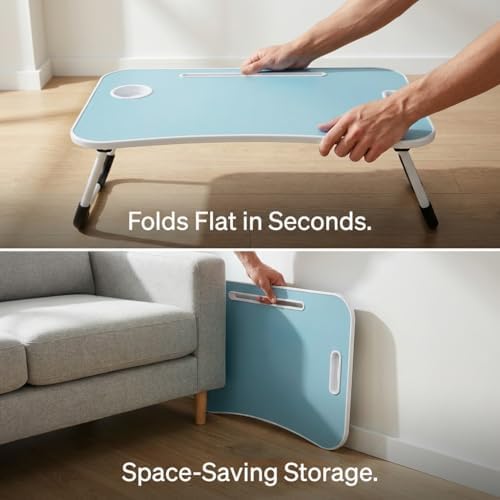 BUYIFY 23" Foldable Lap Desk for Laptop Writing w/Cup Holder Blue - Image 7