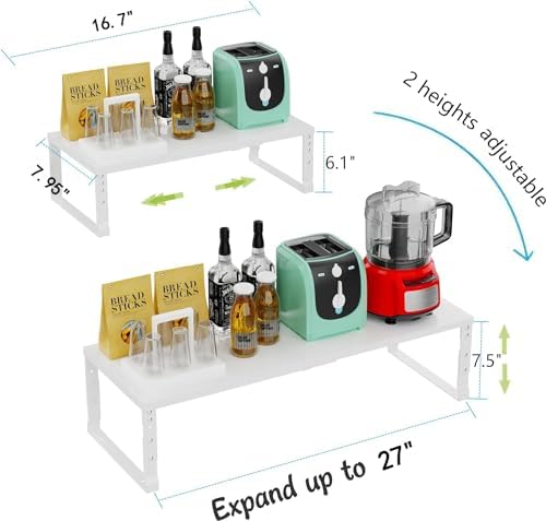 Jojocross Expandable Cabinet Shelf Organizer Storage Spice Rack Shelves for Kitchen Stackable Adjustable Pantry Cupboard Bathroom Countertop Desktop(2Packs/White/Medium) - Image 6