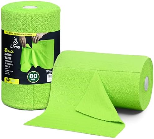 LIVOS Microfiber Cleaning Cloth Roll - 80 Pack, Reusable Paper Towels, Microfiber Towels for Cars, Super Absorbent Lint Free Cleaning Rags for House, Kitchen, Window-Wave Green, 11.5"x11.5" by LIVOS