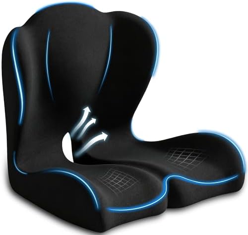 Seat Cushion for Office Chair and Car – L-Shaped Ergonomic Seat Cushions for Stability & Anti-Slip, Orthopedic Cushion for Sciatica, Back & Tailbone Pain Relief, Black by Unknown