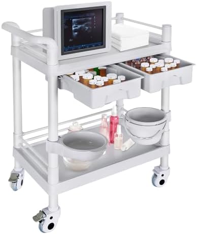 Medical Mobile Trolley Cart 2-Shelf 220 LBS Max Load Rolling Utility Cart by Enocreay