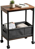 Slim Rolling Side Table with Basket, Narrow Storage Cart on Wheels for Sofa by DEILALY