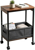 Slim Rolling Side Table with Basket, Narrow Storage Cart on Wheels for Sofa by DEILALY