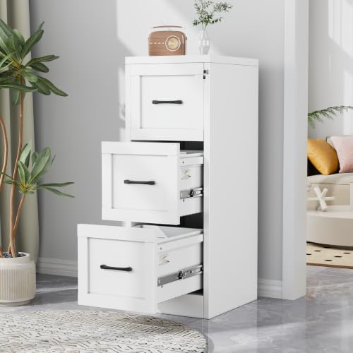 3-Drawer Metal File Cabinet with Lock, Tall Narrow Vertical, White by Unknown