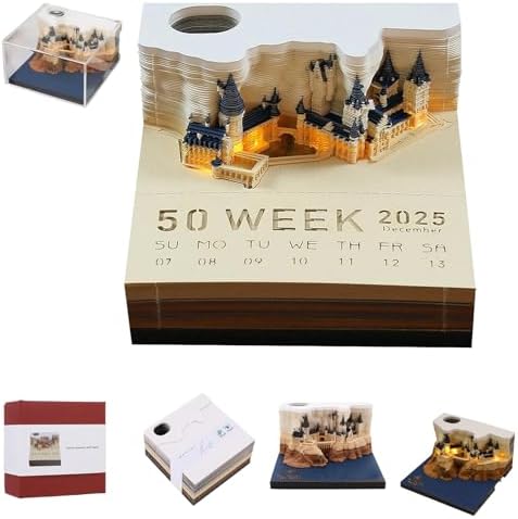 3D Calendar 2027, Desk Time Piece Calendar 2027,Tear-Away 3D Paper Art Notepad w LED Lights,Creative 3D Memo Artsy Pad Calendars, DIY Paper Carving Gift (Castle-classic Style) by Ksgolif