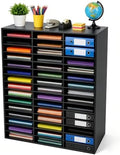 PVC Literature Organizer with 48 Compartments, Student Mailbox for Classroom, Desktop Paper Organizer for Office Home School, Mail Sorter with Adjustable Shelves, Black by LEYSRIS