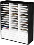 EasyPAG Wooden Literature Organizer with Adjustable Shelves, 48 Compartments Office Paper Organizer Storage 24000 Sheets Letter Size Paper, Student Mailbox for Classroom, Black/White by EasyPAG
