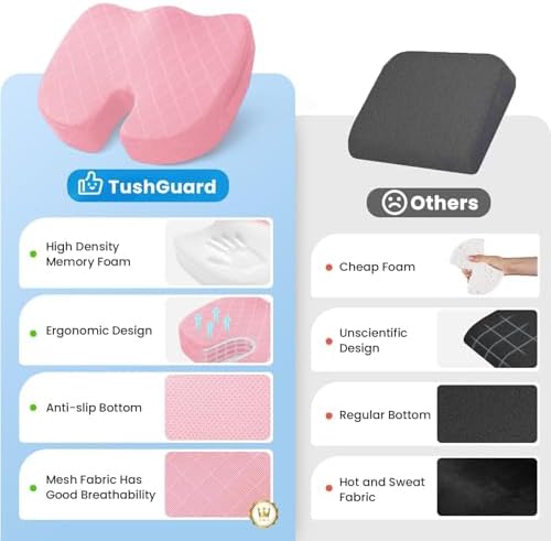 TushGuard Seat Cushion, Memory Foam Office Chair Cushion - Pink, X-Large - Image 6