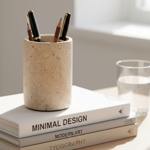 Radicaln Marble Pen Holder for Desk 4" - Pencil Holder & Makeup Brushes Cup - Image 3