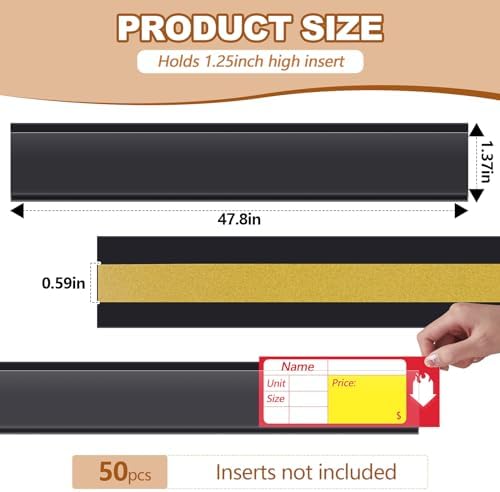 Spiareal 50 Pcs Shelf Label Holders Adhesive Price Tag Strips, Black - Image 3