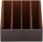 KINGFOM 4-Slot Wood Leather Document Files Holder Rack Stand Desk Files Organizer Papers Collection Cabinet (4 slot brown) - Image 4