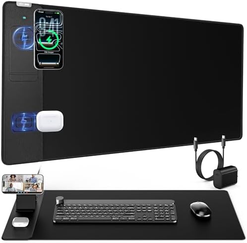 Wireless Charging Mouse Pad with Magnetic Phone Stand, 31.5"x15.8" Large by abcmat