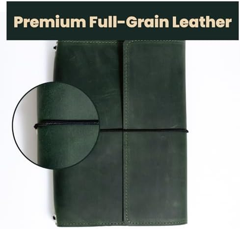 Leather A5 Notebook Cover – Refillable Journal Cover with Pen Holder & Card Slots, Handmade Leather Notebook Case, Fits A5 Notebooks (Paper Not Included), Green - Image 4