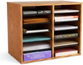 Safco 9420MO Adjustable Literature & Paper Organizer, 12 Compartment Mailbox Cubby, Great for Home, Office, Classroom Organization, Medium Oak Wood , Durable Construction, Removable Shelves by SafcoProducts