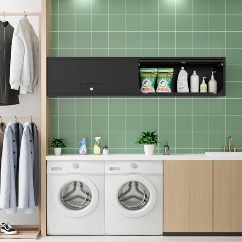 Fesbos Metal Storage Cabinet Black Wall Cabinets with Locking Door - Wall Mounted Storage Cabinet for Garage Warehouse Home Office - Assembly Required - Image 6