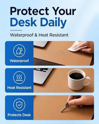 Aothia Cork Desk Mat - Dual-Sided XL PU Leather Desk Pad & Full Desk Protector, Large Waterproof Desktop Mat for Office & Gaming (47" x 23.6", Apricot) - Image 3