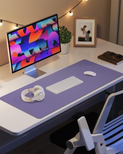 Leather Desk Pad Protector - 48"x 24"Computer Mat, Large Mouse Pad, Non-Slip, Waterproof PU Leather Blotter, Desk Cover for Office and Home (Light Purple) by AFIING