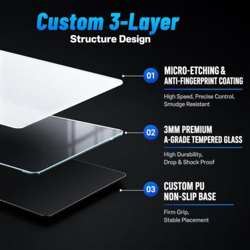 Glass Gaming Mouse Pad, 5.0 Nano Etched Surface, Custom PU Non Slip Base, Esports Level Speed & Precision, Tempered Glass, Waterproof & Durable, 490mm*420mm Large Size for FPS Gaming (White) - Image 5