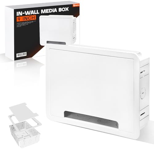 9-Inch in-Wall Media Box Recessed TV Cable Management Kit, Enclosure for Home Theater, Compatible with Roku Apple TV & Samsung One Connect, WiFi Friendly (White) by Rogierra