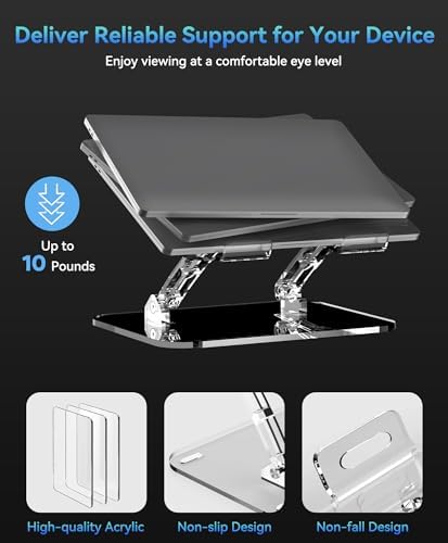 Lpoake 2 Pack Acrylic Laptop Stand for Desk, Adjustable Ergonomic Laptop Riser, Portable Foldable Computer Stand, Compatible with 10 to 15.6 Inches Notebook and MacBook, Clear - Image 6