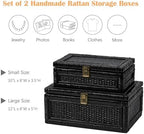 2PCS Rattan Box with Lid Decorative Natural Handmade Boho Basket - Image 4