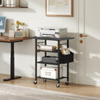 MAHANCRIS 4-Tier Printer Stand, Rolling Printer Table on Wheels, Industrial Storage Stand with Side Pocket, Wooden Tabletop, 2 S-Shaped Hooks, for Home Office, Black PTBK2601 - Image 2