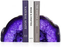 Natural Purple Dyed Agate Geode Bookends - 3 to 4 lb Heavy Duty Rock Crystal Stone Book Ends for Shelves, with Rubber Bumpers, Decorative Book Holders for Home Office by Sisamn